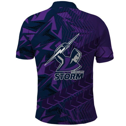 Melbourne Storm Rugby Polo Shirt Fierce Mascot Geometric Tribal Art