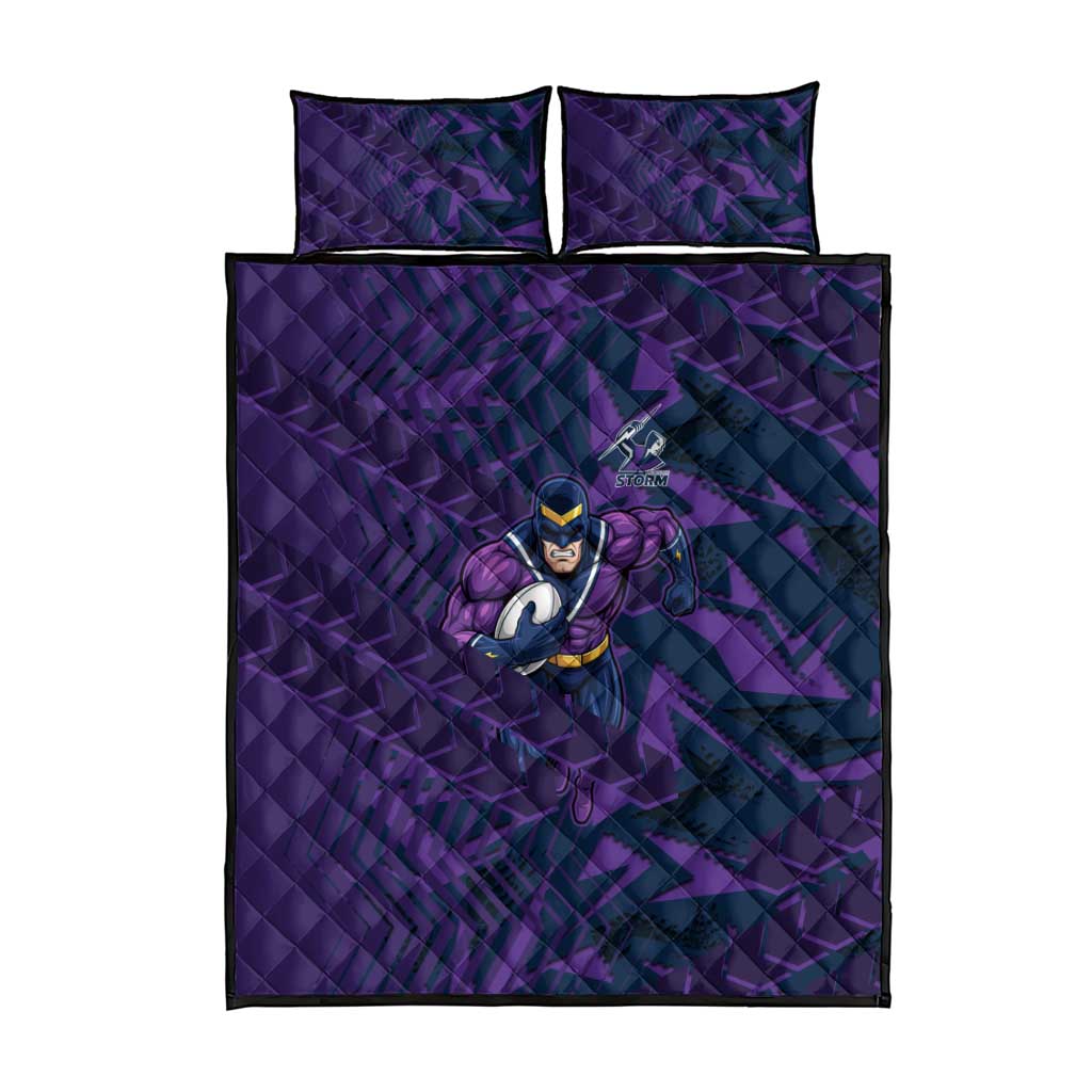 Melbourne Storm Rugby Quilt Bed Set Fierce Mascot Geometric Tribal Art