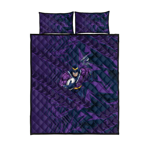 Melbourne Storm Rugby Quilt Bed Set Fierce Mascot Geometric Tribal Art