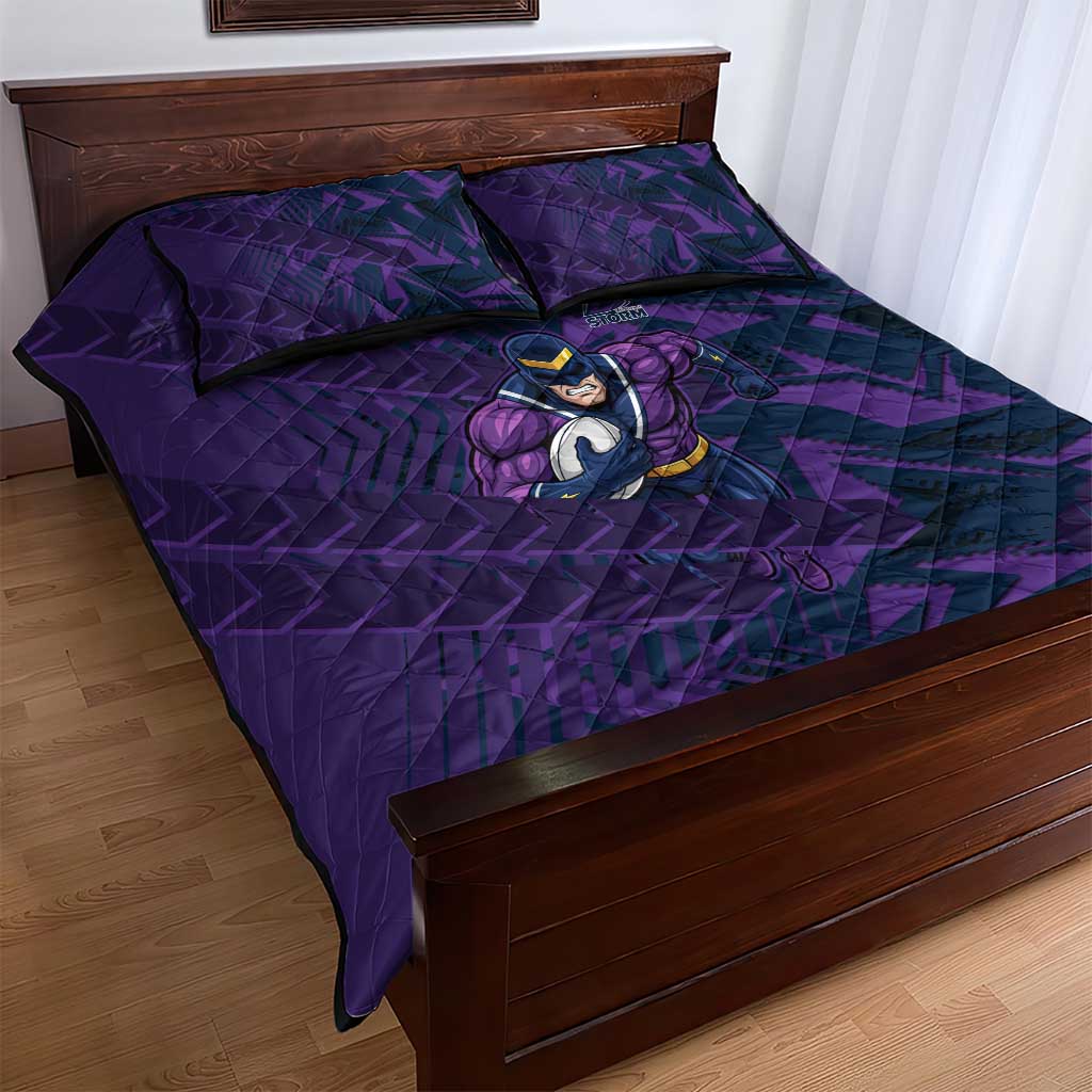 Melbourne Storm Rugby Quilt Bed Set Fierce Mascot Geometric Tribal Art