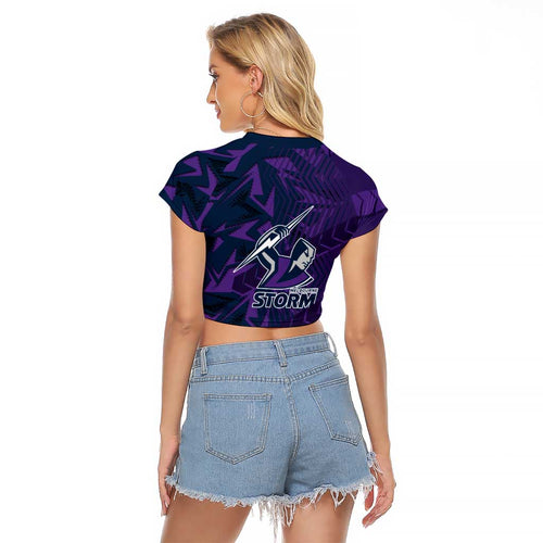 Melbourne Storm Rugby Raglan Cropped T Shirt Fierce Mascot Geometric Tribal Art