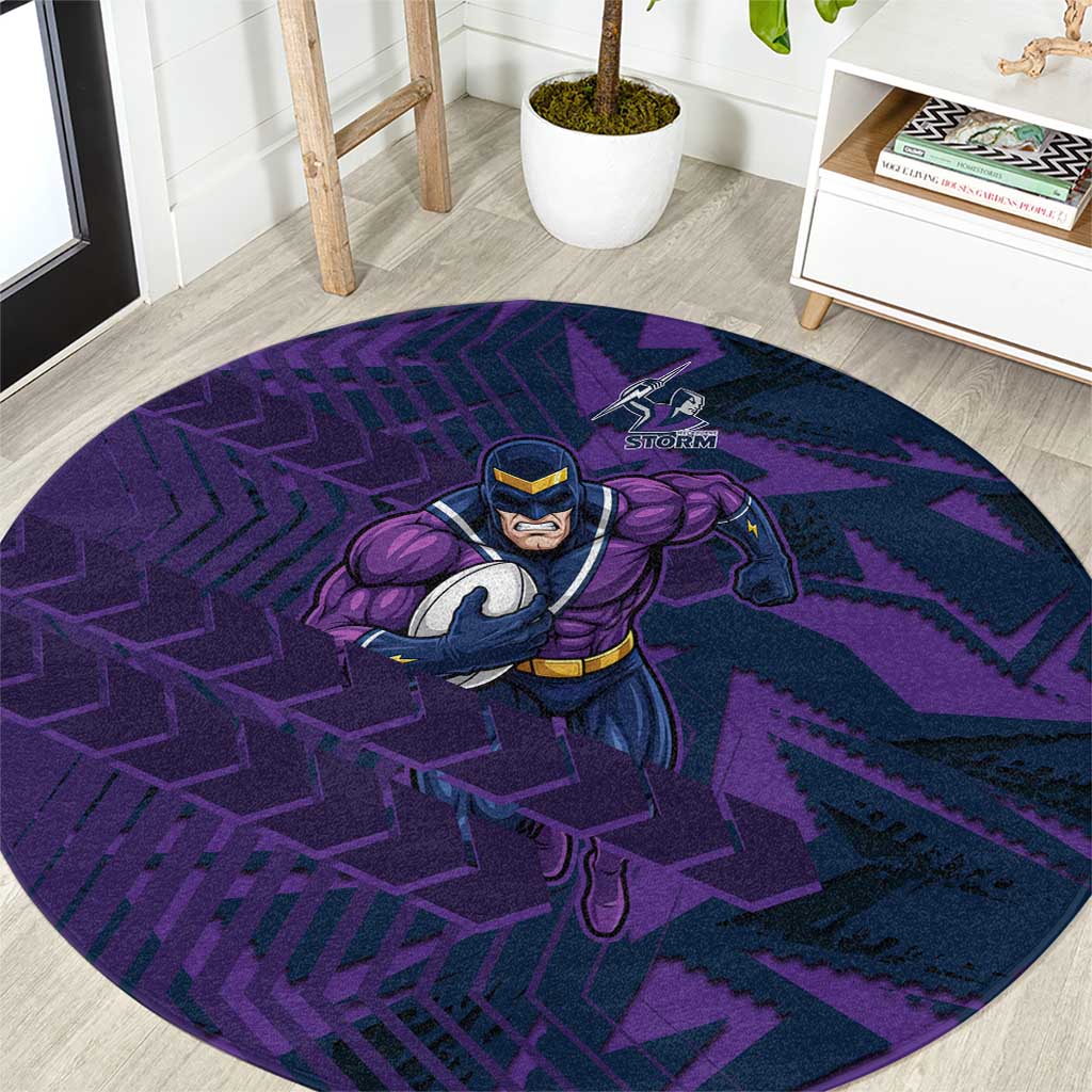 Melbourne Storm Rugby Round Carpet Fierce Mascot Geometric Tribal Art