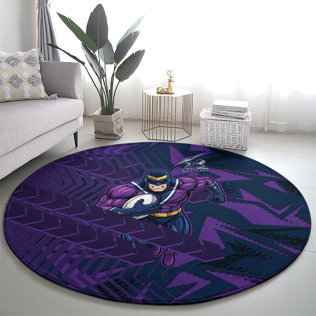Melbourne Storm Rugby Round Carpet Fierce Mascot Geometric Tribal Art