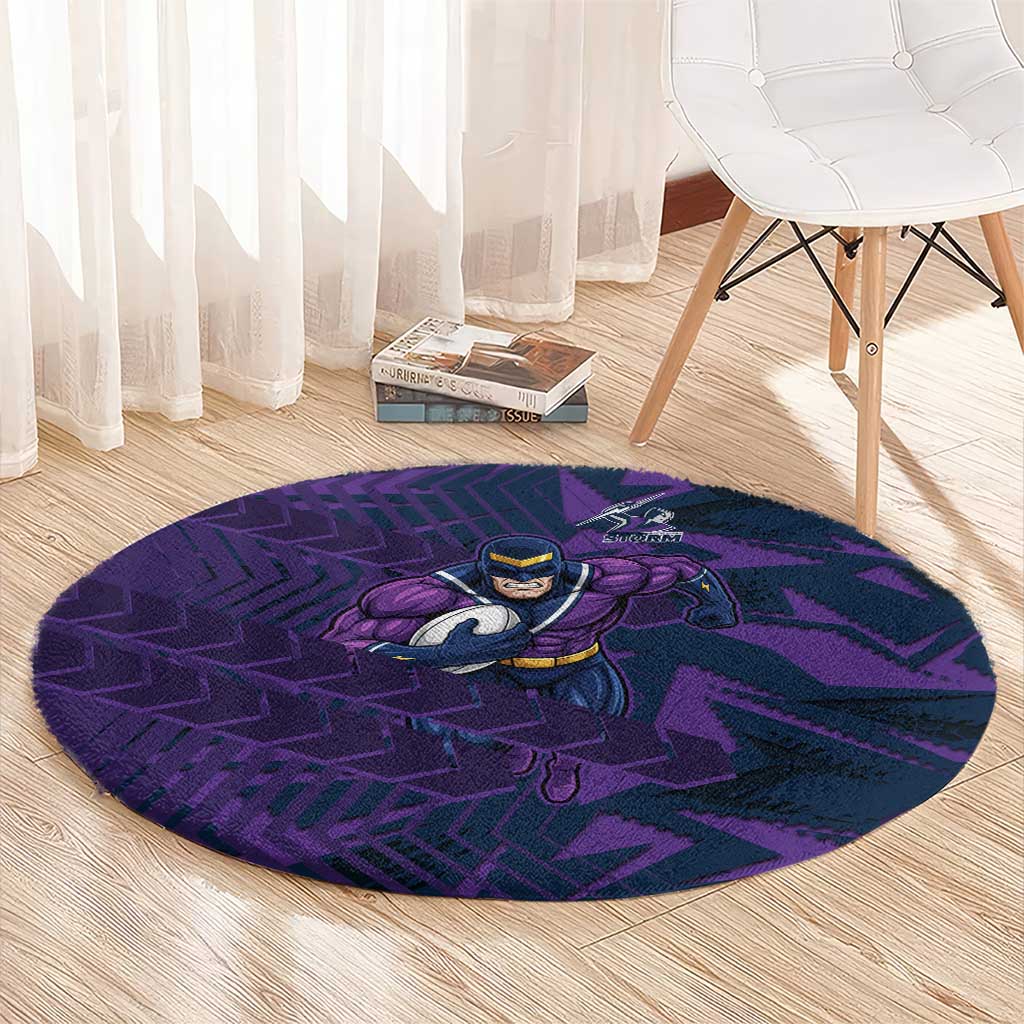 Melbourne Storm Rugby Round Carpet Fierce Mascot Geometric Tribal Art