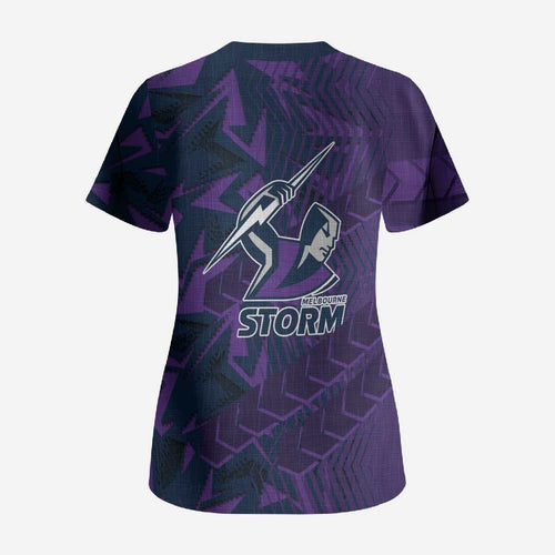 Melbourne Storm Rugby Scrub Top Fierce Mascot Geometric Tribal Art