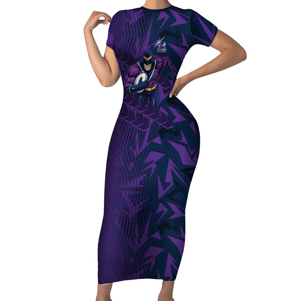 Melbourne Storm Rugby Short Sleeve Bodycon Dress Fierce Mascot Geometric Tribal Art