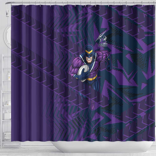 Melbourne Storm Rugby Shower Curtain Fierce Mascot Geometric Tribal Art