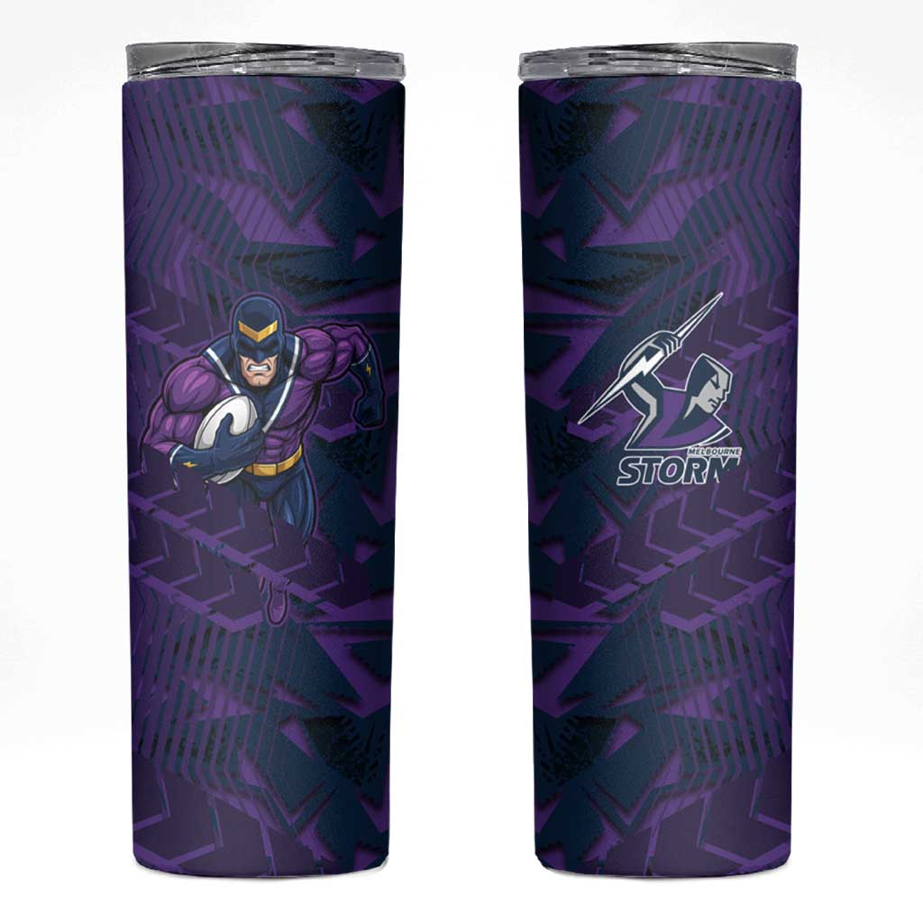 Melbourne Storm Rugby Skinny Tumbler Fierce Mascot Geometric Tribal Art