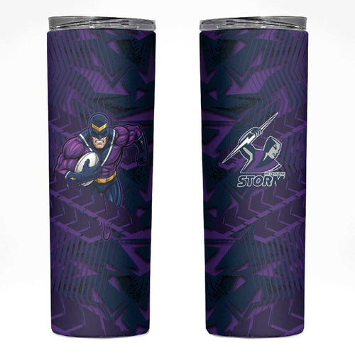 Melbourne Storm Rugby Skinny Tumbler Fierce Mascot Geometric Tribal Art