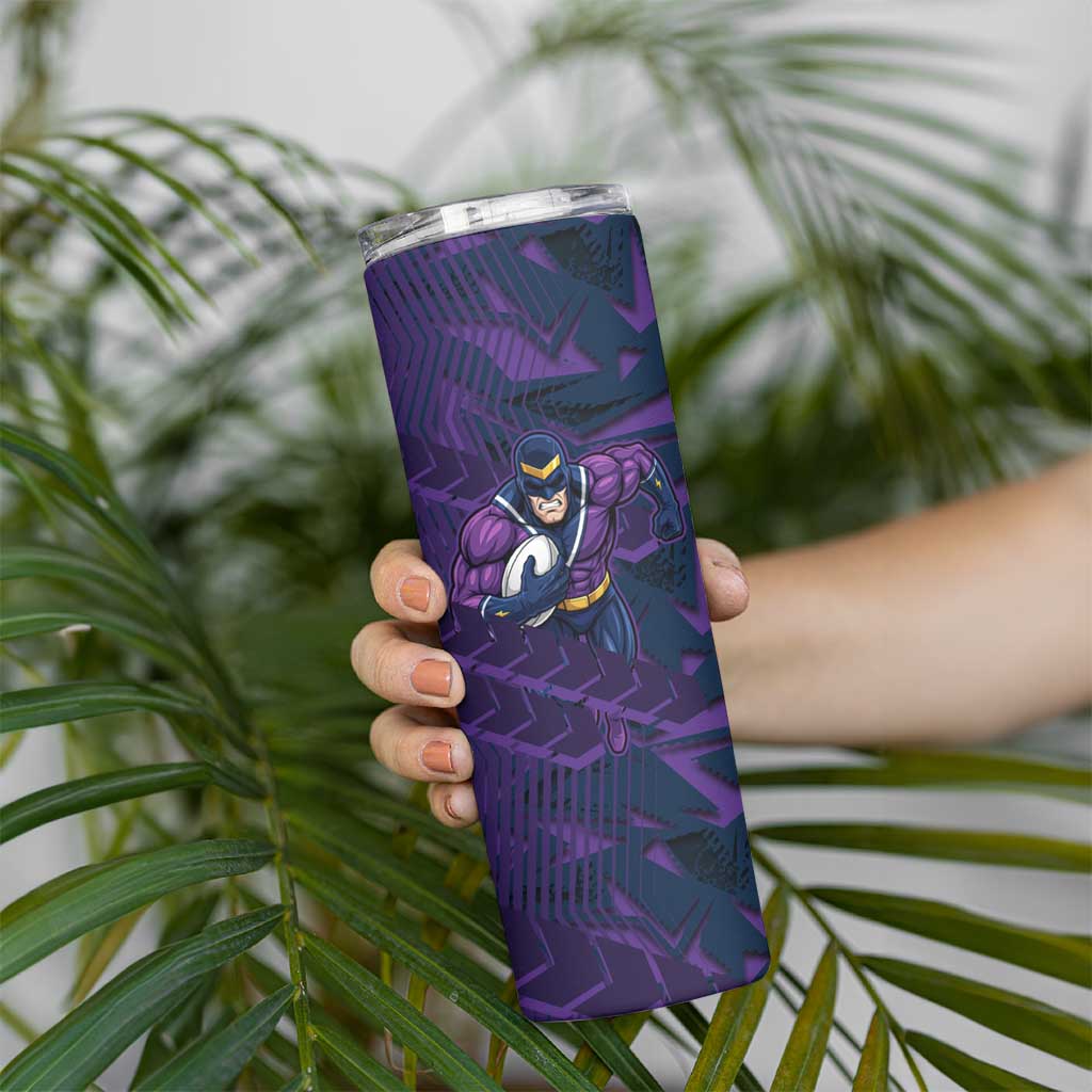 Melbourne Storm Rugby Skinny Tumbler Fierce Mascot Geometric Tribal Art