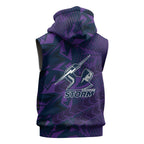 Melbourne Storm Rugby Sleeveless Hoodie Fierce Mascot Geometric Tribal Art