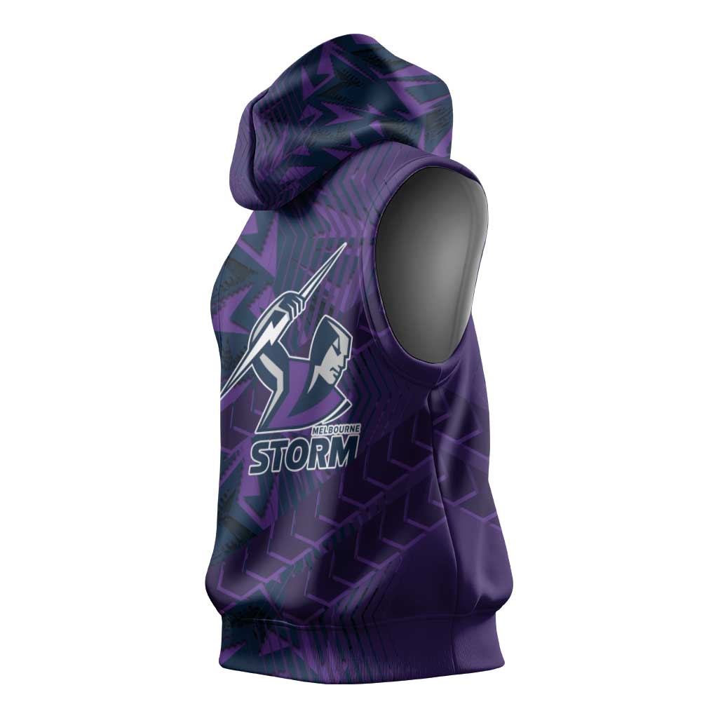 Melbourne Storm Rugby Sleeveless Hoodie Fierce Mascot Geometric Tribal Art