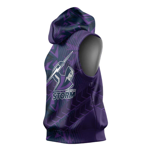 Melbourne Storm Rugby Sleeveless Hoodie Fierce Mascot Geometric Tribal Art