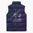 Melbourne Storm Rugby Sleeveless Puffer Jacket Fierce Mascot Geometric Tribal Art