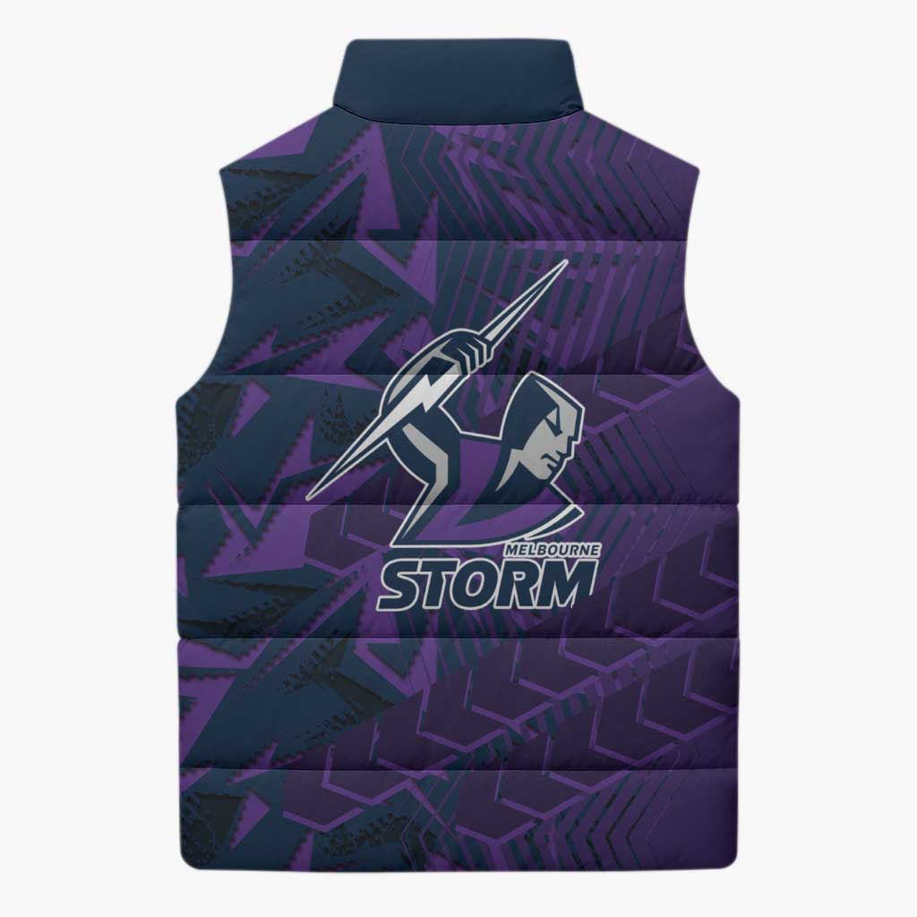 Melbourne Storm Rugby Sleeveless Puffer Jacket Fierce Mascot Geometric Tribal Art