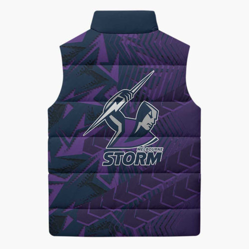 Melbourne Storm Rugby Sleeveless Puffer Jacket Fierce Mascot Geometric Tribal Art