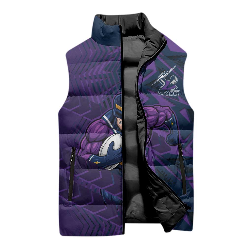 Melbourne Storm Rugby Sleeveless Puffer Jacket Fierce Mascot Geometric Tribal Art