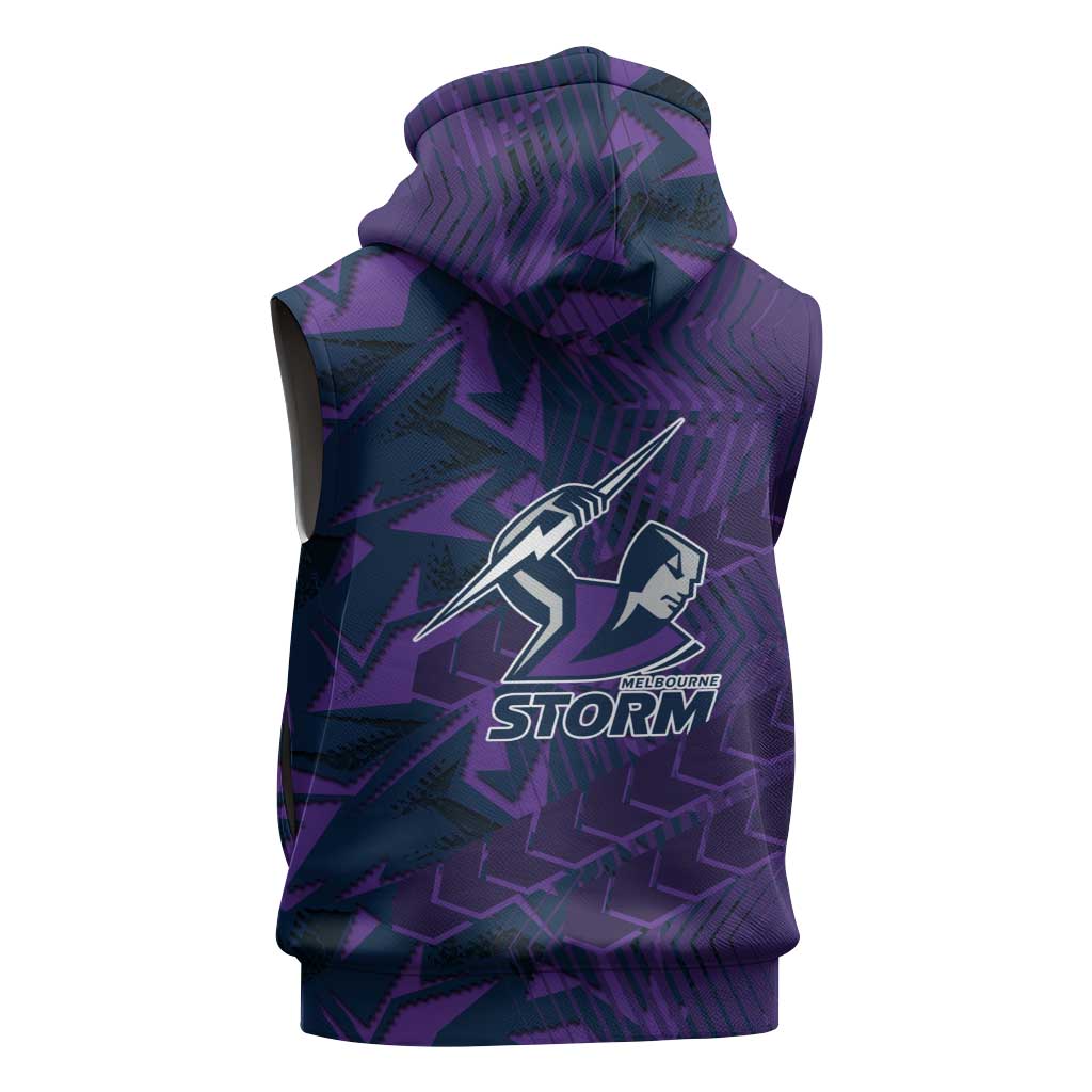 Melbourne Storm Rugby Sleeveless Zip Hoodie Fierce Mascot Geometric Tribal Art