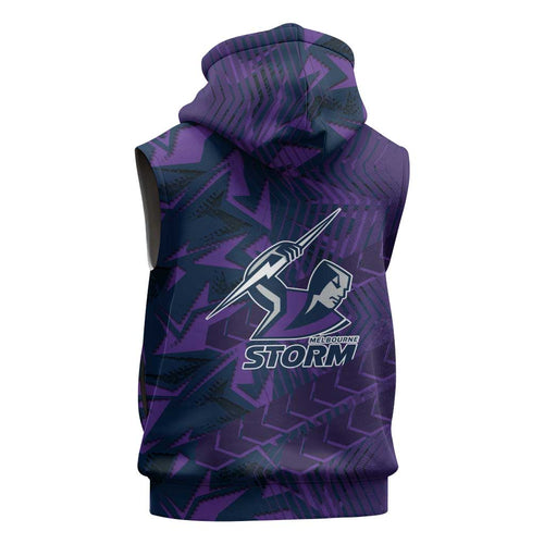 Melbourne Storm Rugby Sleeveless Zip Hoodie Fierce Mascot Geometric Tribal Art