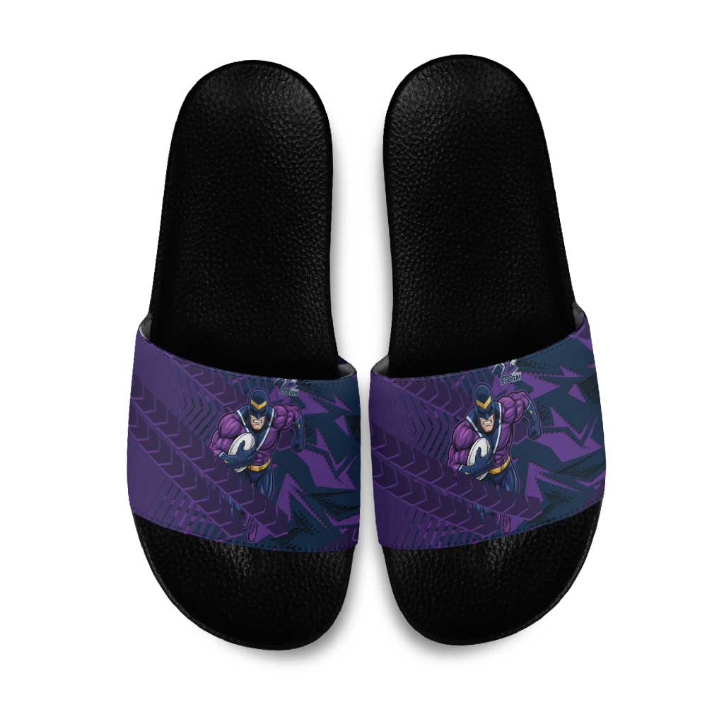 Melbourne Storm Rugby Slide Sandals Fierce Mascot Geometric Tribal Art