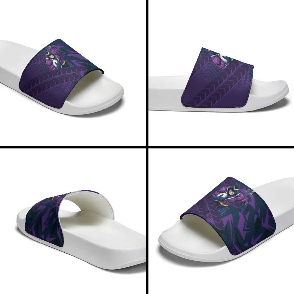 Melbourne Storm Rugby Slide Sandals Fierce Mascot Geometric Tribal Art