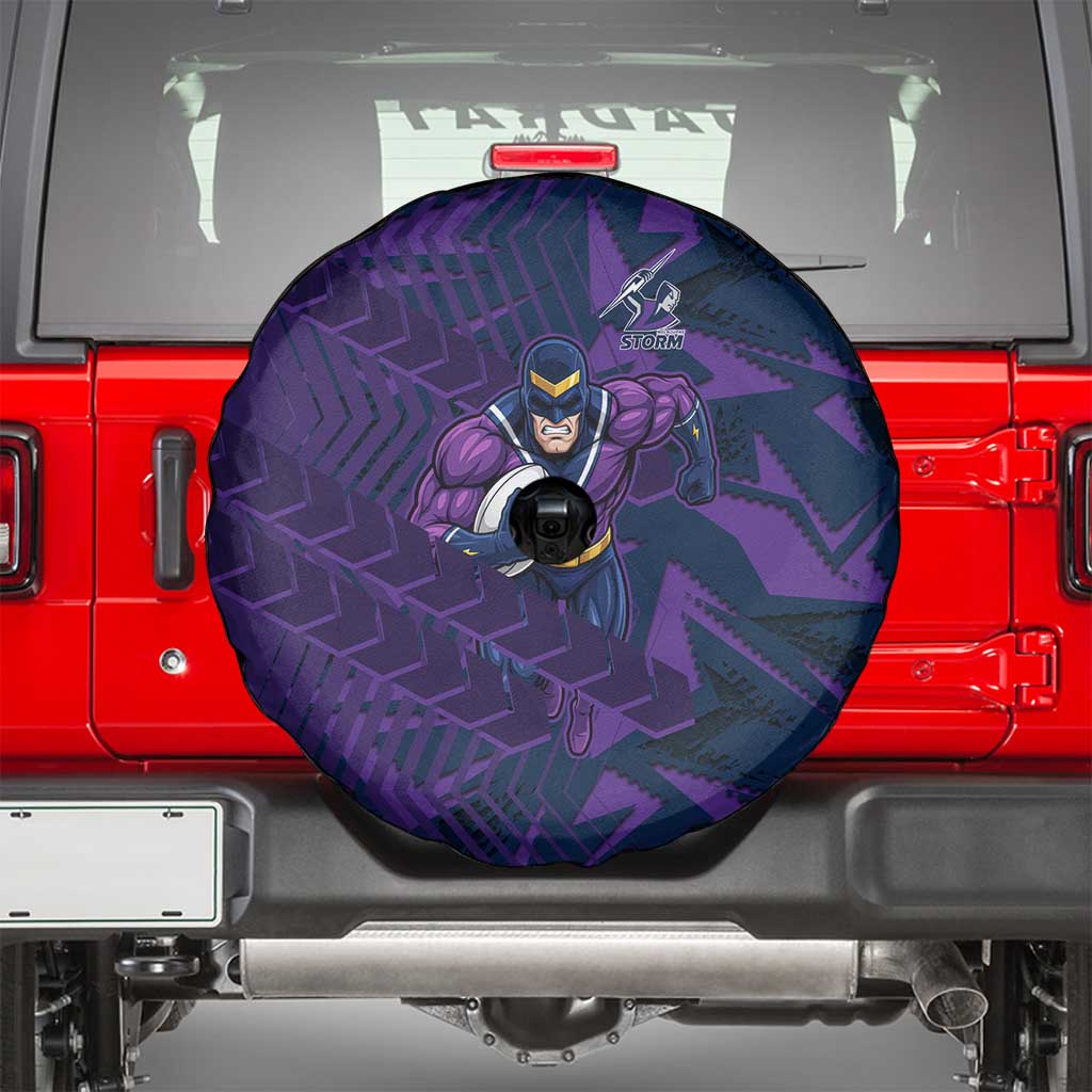 Melbourne Storm Rugby Spare Tire Cover Fierce Mascot Geometric Tribal Art