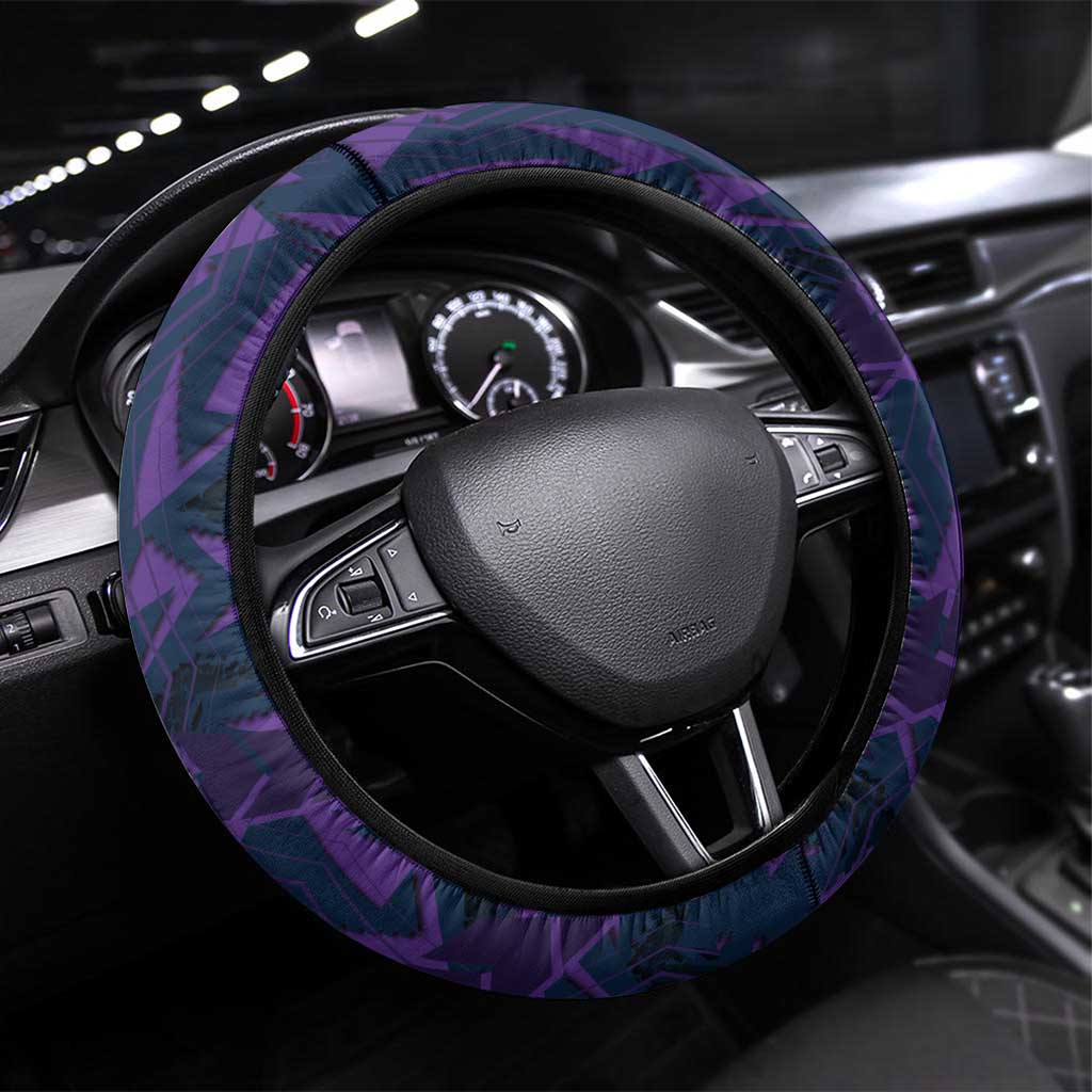 Melbourne Storm Rugby Steering Wheel Cover Fierce Mascot Geometric Tribal Art