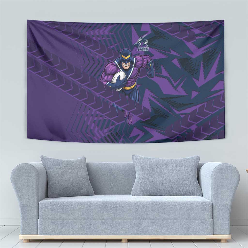 Melbourne Storm Rugby Tapestry Fierce Mascot Geometric Tribal Art