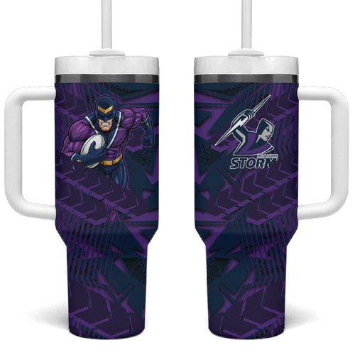 Melbourne Storm Rugby Tumbler With Handle Fierce Mascot Geometric Tribal Art