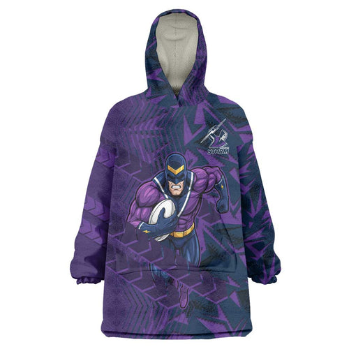 Melbourne Storm Rugby Wearable Blanket Hoodie Fierce Mascot Geometric Tribal Art