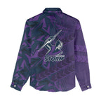 Melbourne Storm Rugby Women Casual Shirt Fierce Mascot Geometric Tribal Art