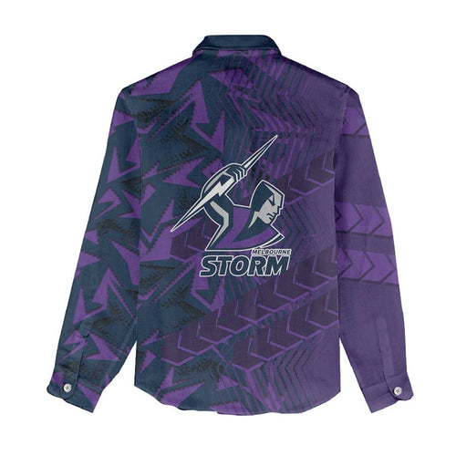 Melbourne Storm Rugby Women Casual Shirt Fierce Mascot Geometric Tribal Art