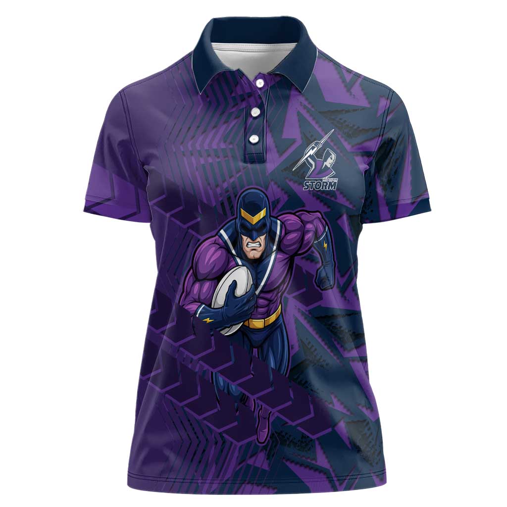 Melbourne Storm Rugby Women Polo Shirt Fierce Mascot Geometric Tribal Art