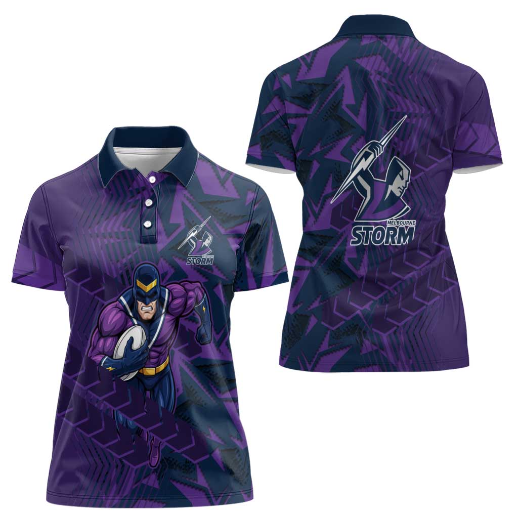 Melbourne Storm Rugby Women Polo Shirt Fierce Mascot Geometric Tribal Art
