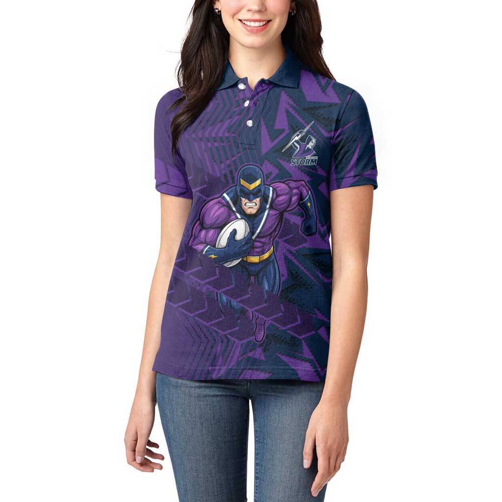 Melbourne Storm Rugby Women Polo Shirt Fierce Mascot Geometric Tribal Art