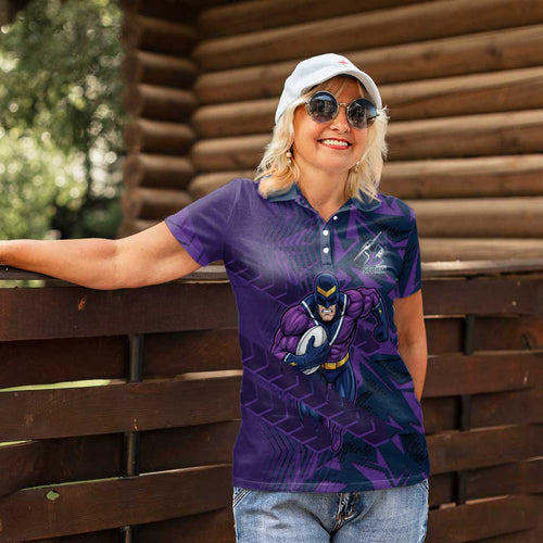 Melbourne Storm Rugby Women Polo Shirt Fierce Mascot Geometric Tribal Art