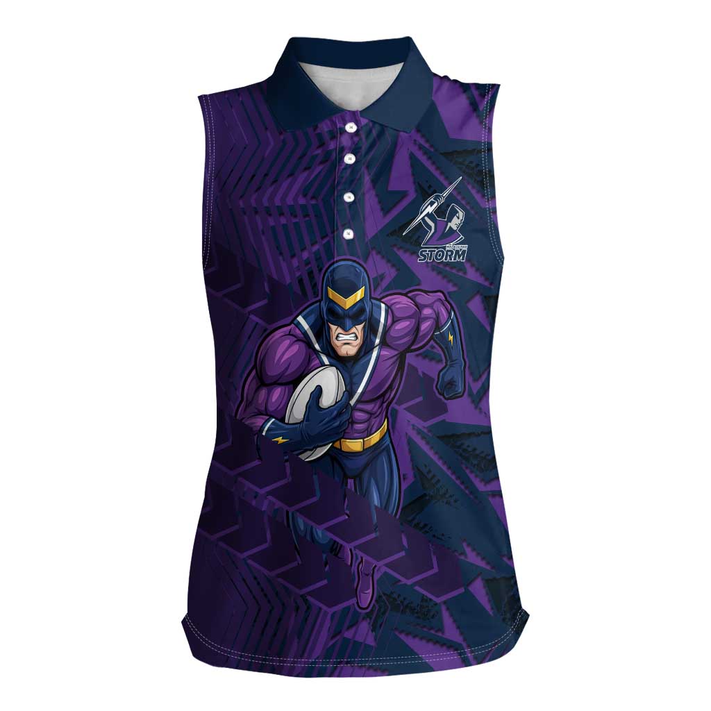 Melbourne Storm Rugby Women Sleeveless Polo Shirt Fierce Mascot Geometric Tribal Art