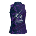 Melbourne Storm Rugby Women Sleeveless Polo Shirt Fierce Mascot Geometric Tribal Art