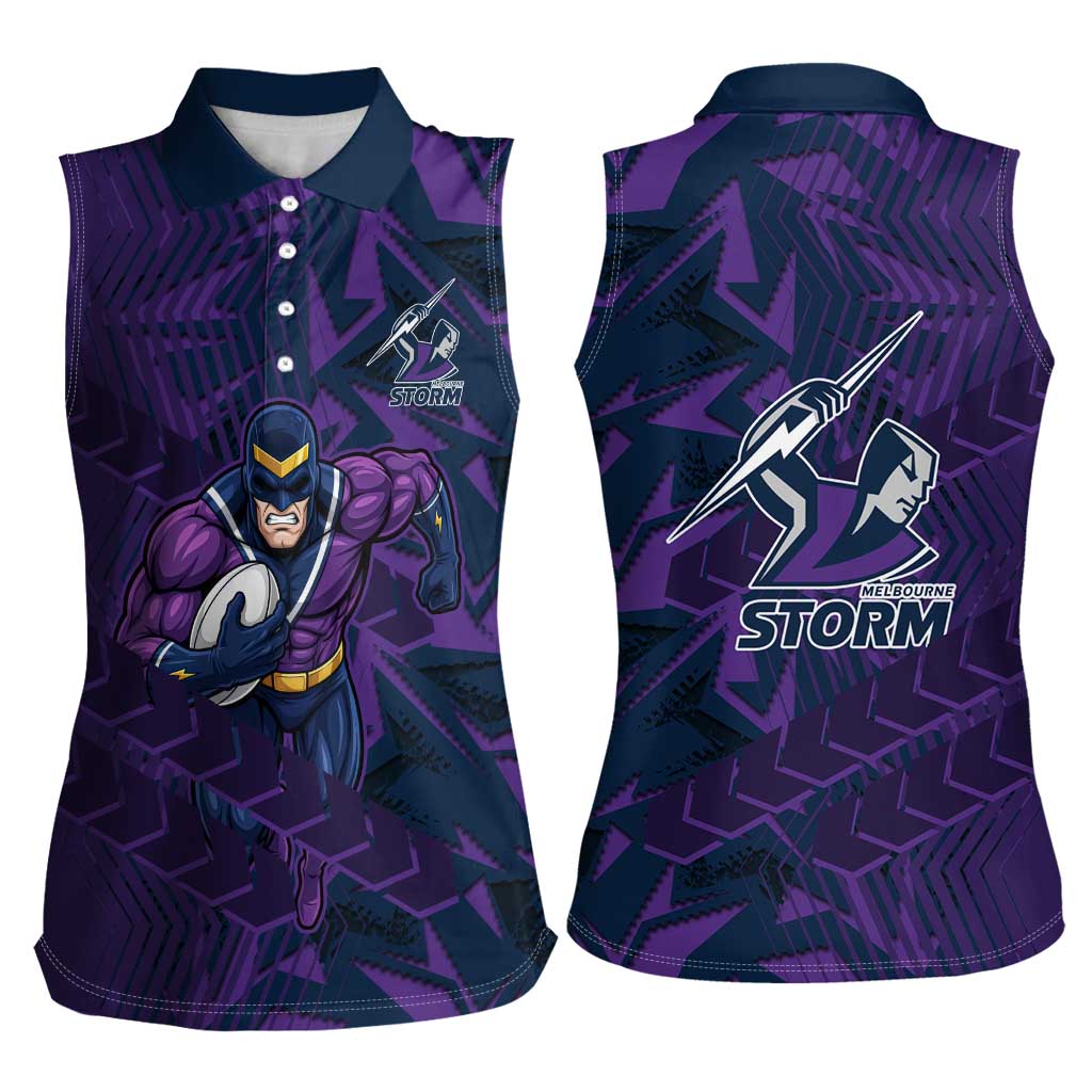 Melbourne Storm Rugby Women Sleeveless Polo Shirt Fierce Mascot Geometric Tribal Art