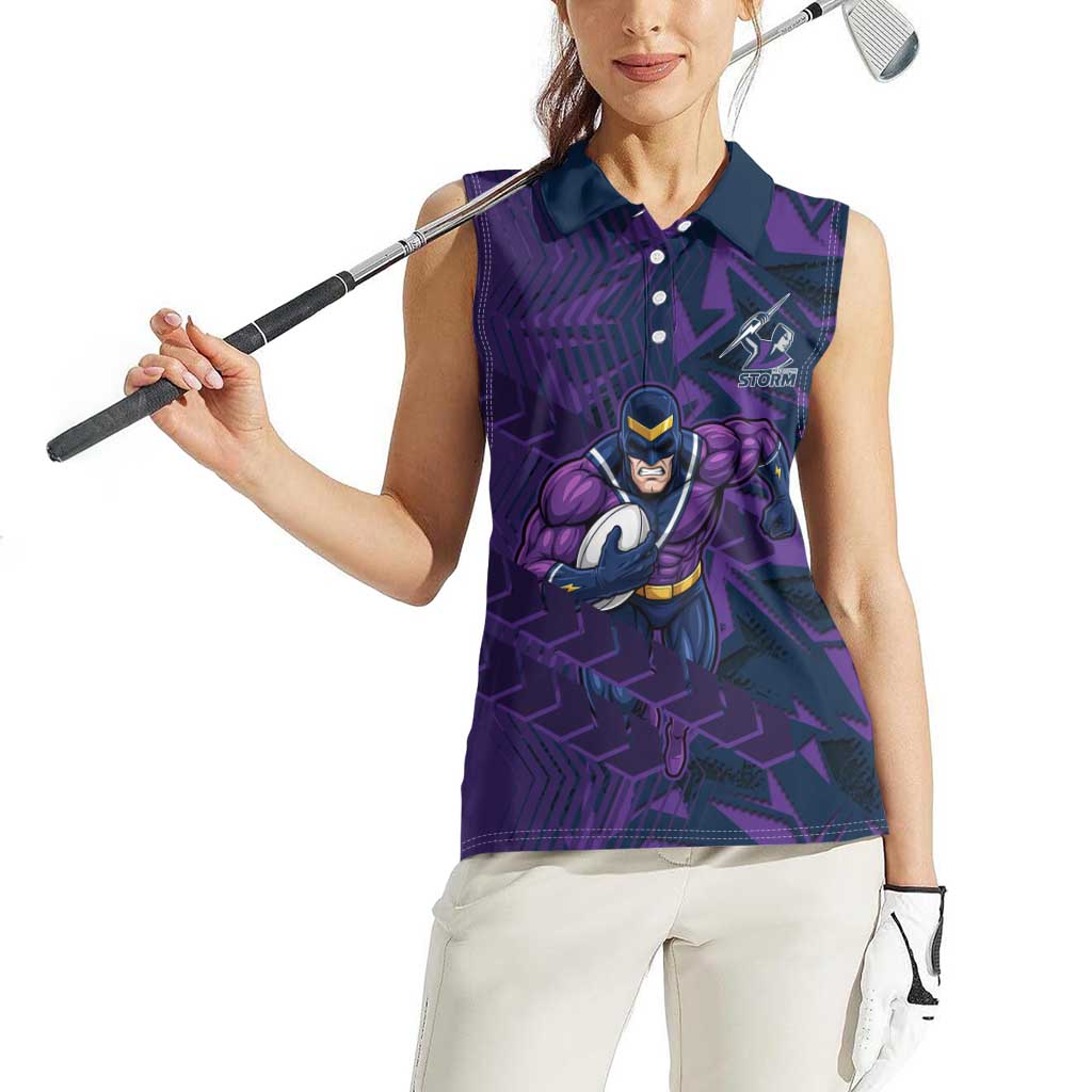 Melbourne Storm Rugby Women Sleeveless Polo Shirt Fierce Mascot Geometric Tribal Art