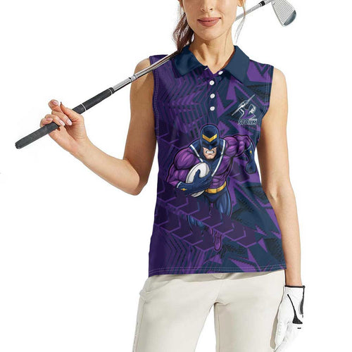 Melbourne Storm Rugby Women Sleeveless Polo Shirt Fierce Mascot Geometric Tribal Art