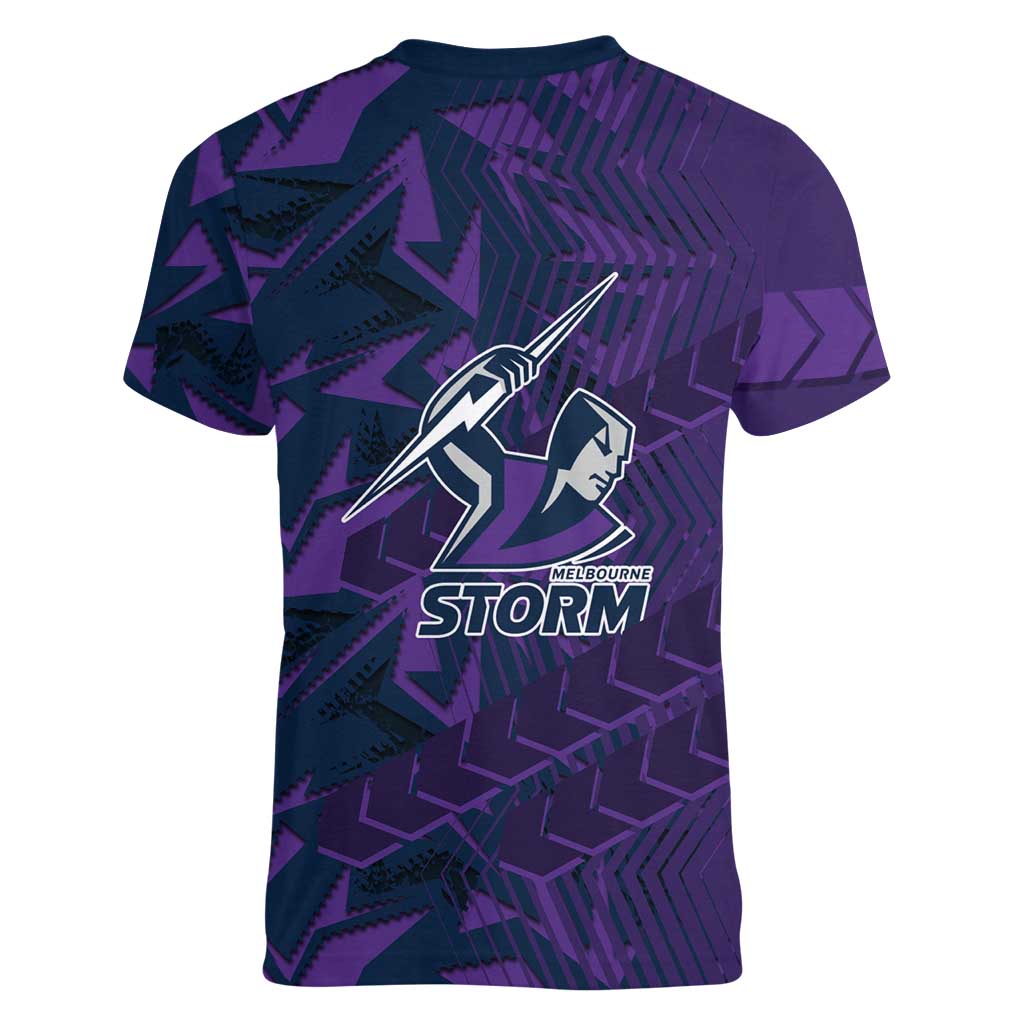Melbourne Storm Rugby Women V-Neck T-Shirt Fierce Mascot Geometric Tribal Art