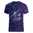 Melbourne Storm Rugby Women V-Neck T-Shirt Fierce Mascot Geometric Tribal Art