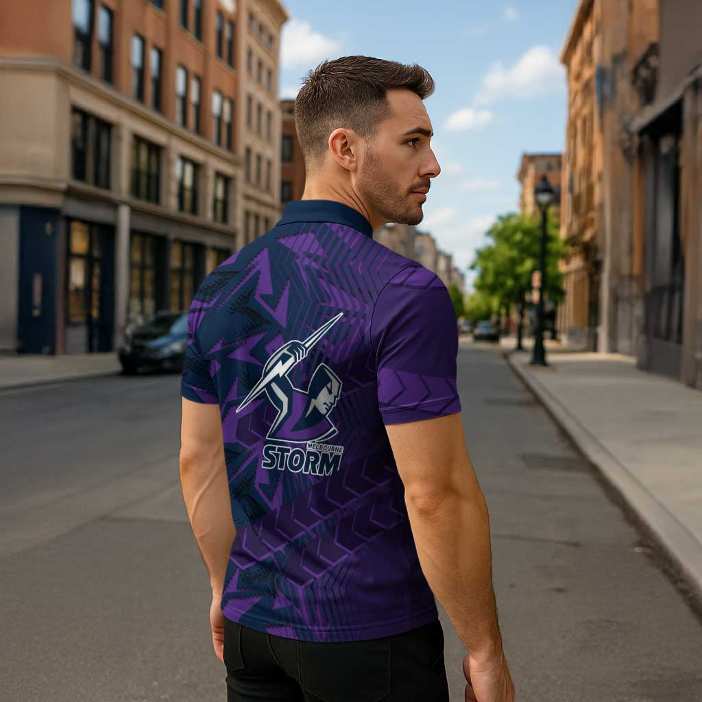 Melbourne Storm Rugby Zipper Polo Shirt Fierce Mascot Geometric Tribal Art