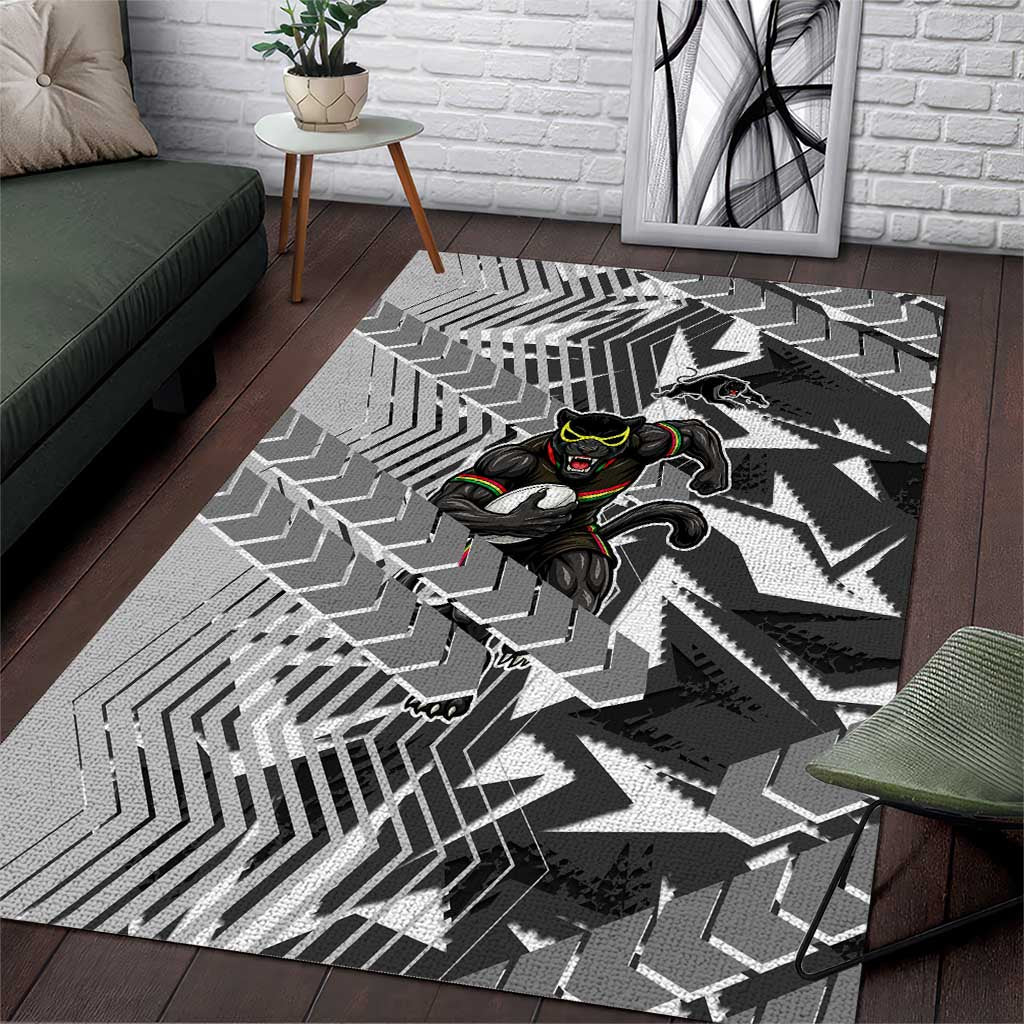 Penrith Panthers Rugby Area Rug Fierce Mascot Geometric Tribal Art