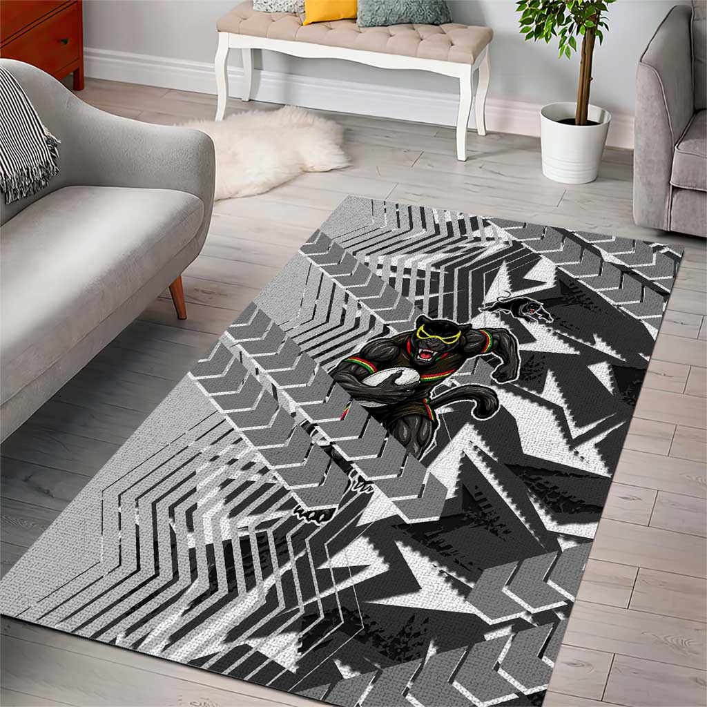 Penrith Panthers Rugby Area Rug Fierce Mascot Geometric Tribal Art