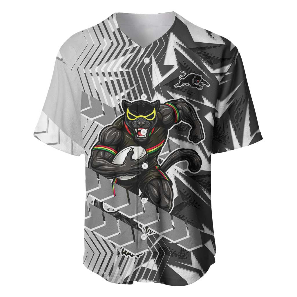 Penrith Panthers Rugby Baseball Jersey Fierce Mascot Geometric Tribal Art