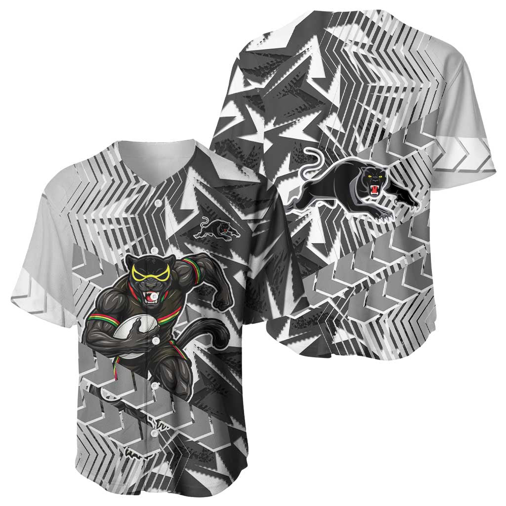 Penrith Panthers Rugby Baseball Jersey Fierce Mascot Geometric Tribal Art
