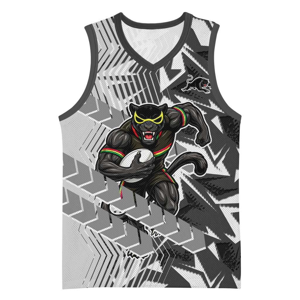 Penrith Panthers Rugby Basketball Jersey Fierce Mascot Geometric Tribal Art
