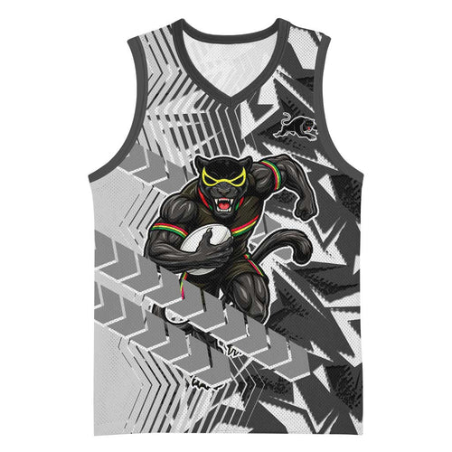 Penrith Panthers Rugby Basketball Jersey Fierce Mascot Geometric Tribal Art